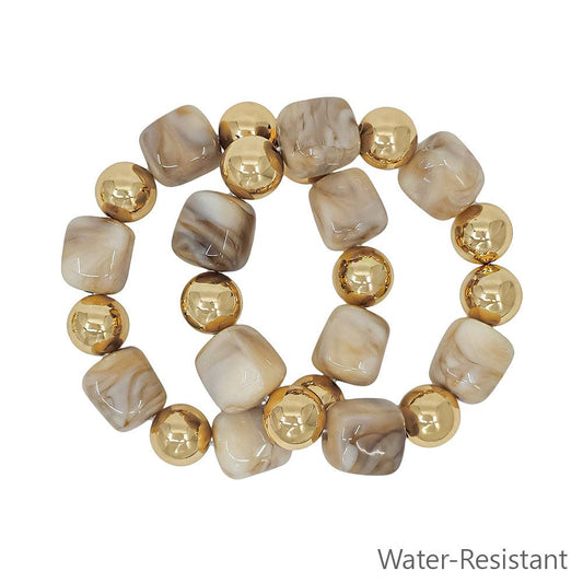 Set of 2 Gold and Natural Stretch Bracelets