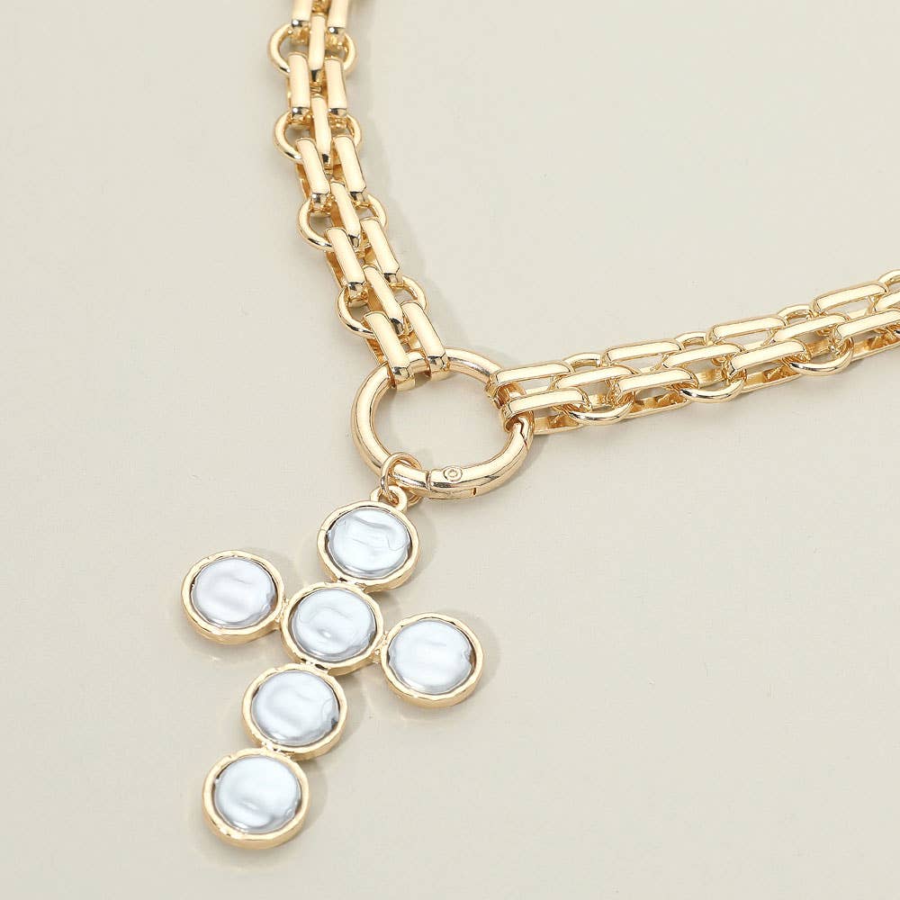 Pearl Cross Charm Necklace