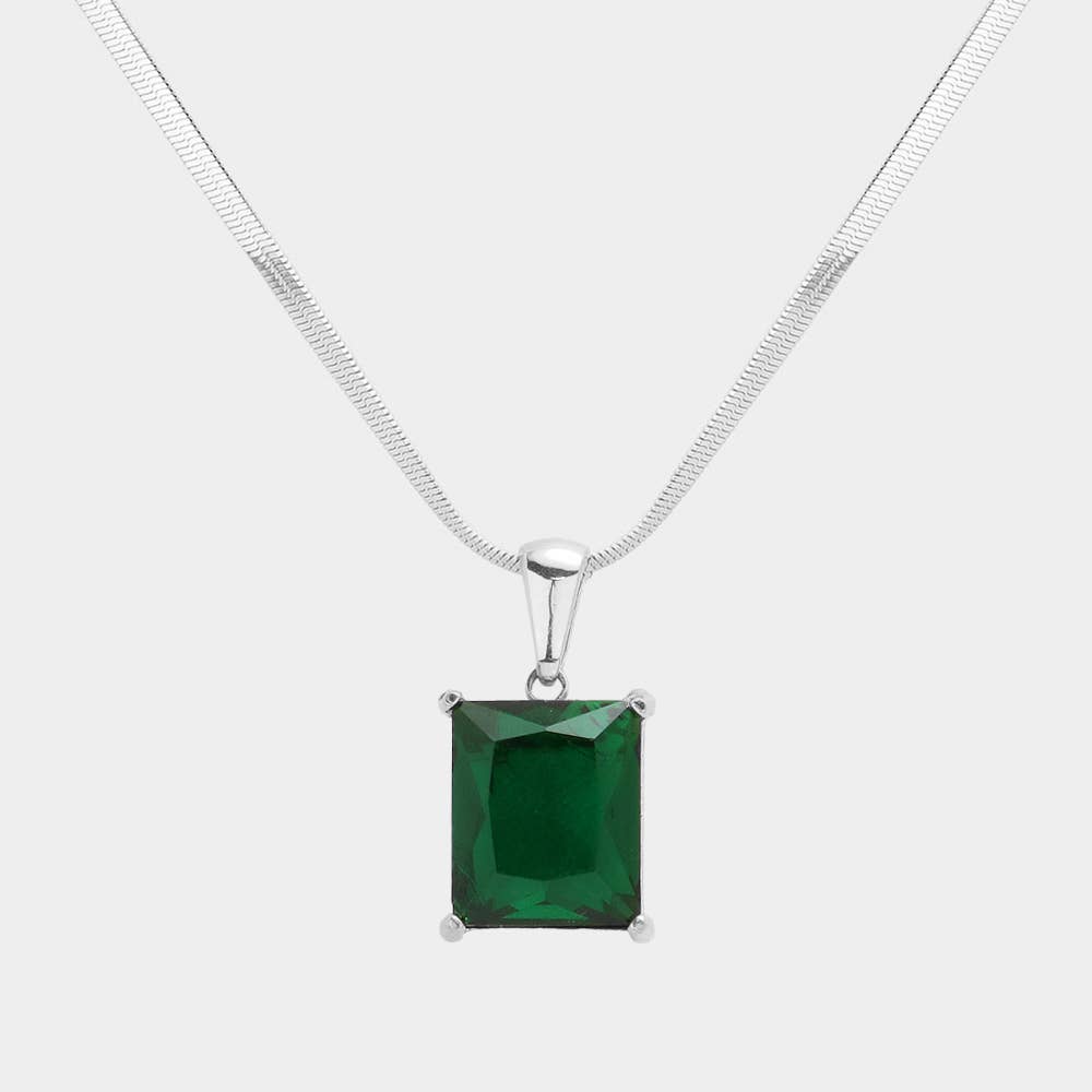 18K Gold Dipped CZ Rectangle Pendant Necklace