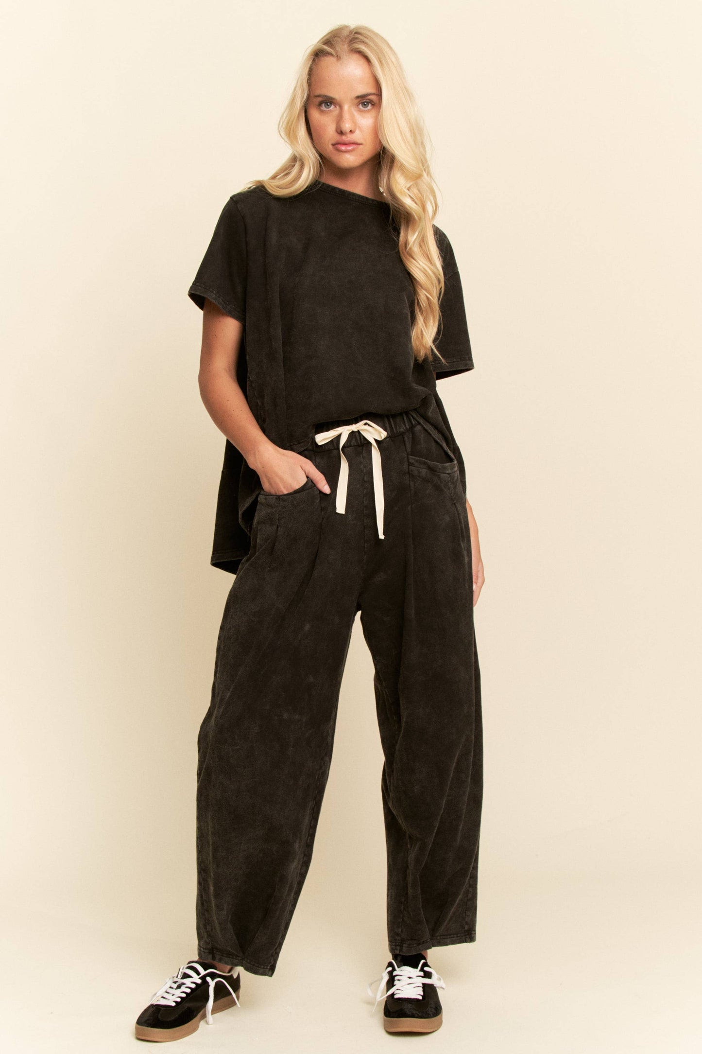 DETP40335-GARMENT WASHED PLEAT TOP PANTS SET