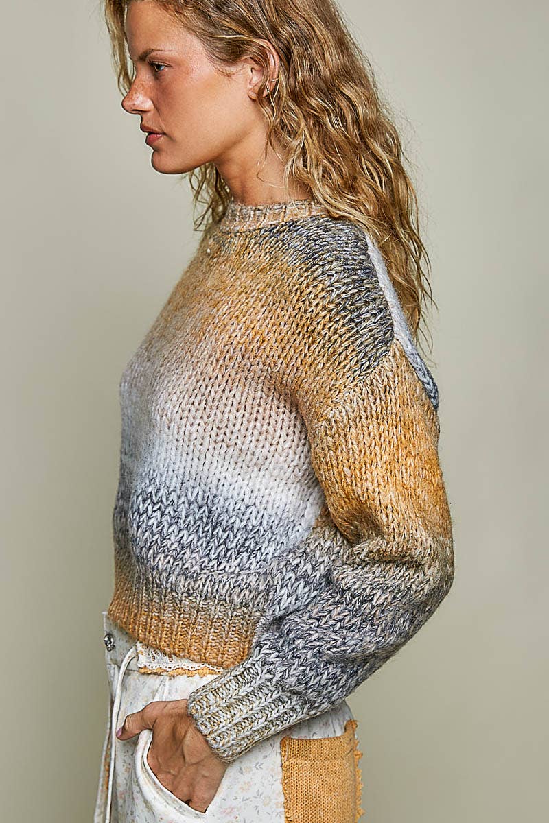 Chunky Knit Ombre Multi Color Relaxed Sweater
