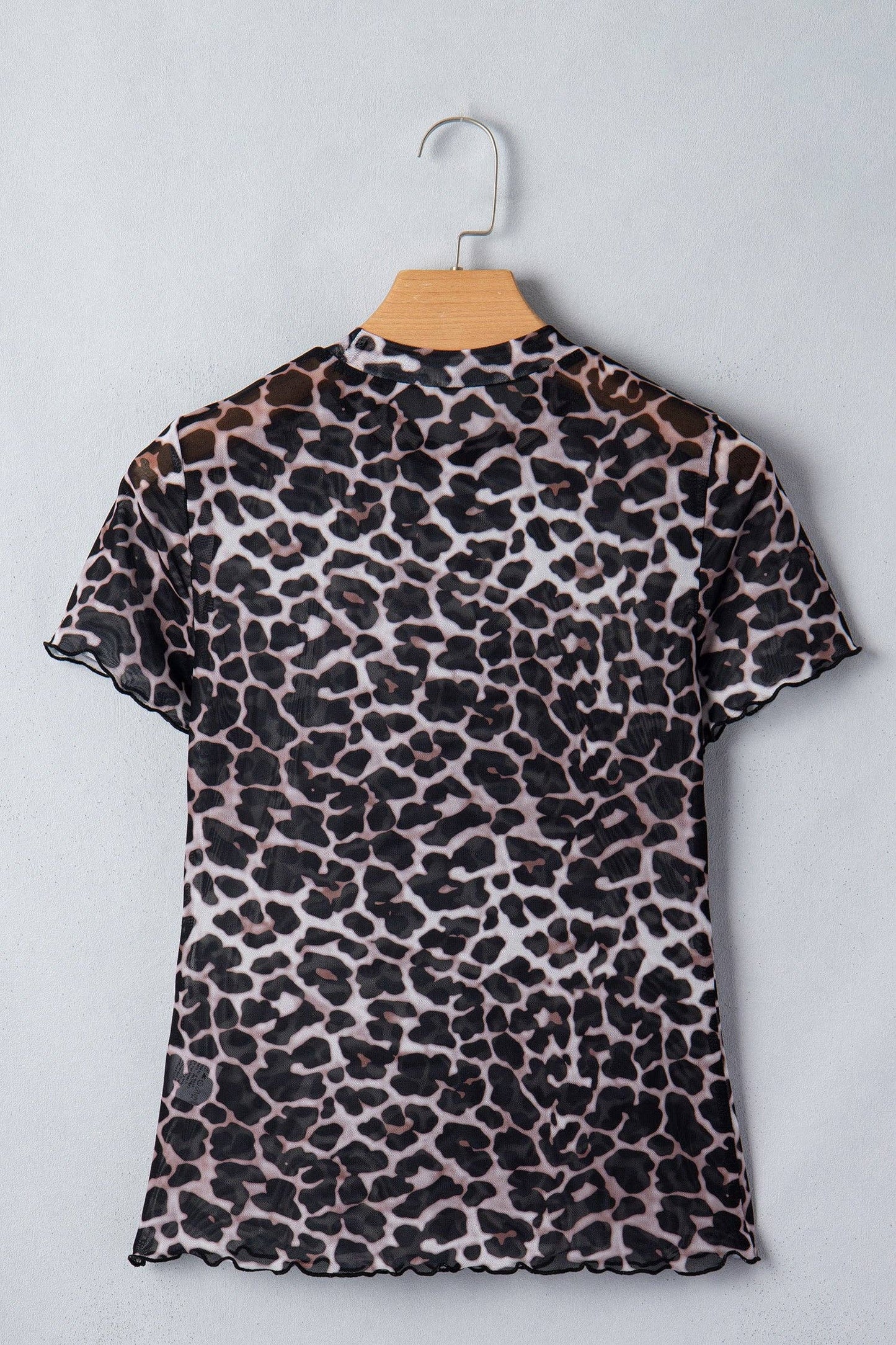 PRETTY BASH Leopard Sheer Mesh Short Sleeve Top