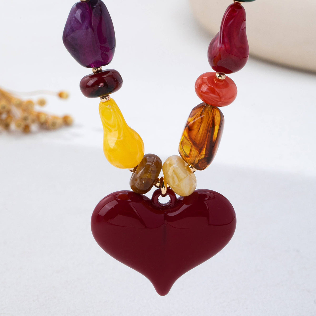 Multicolor Bead Heart Necklace