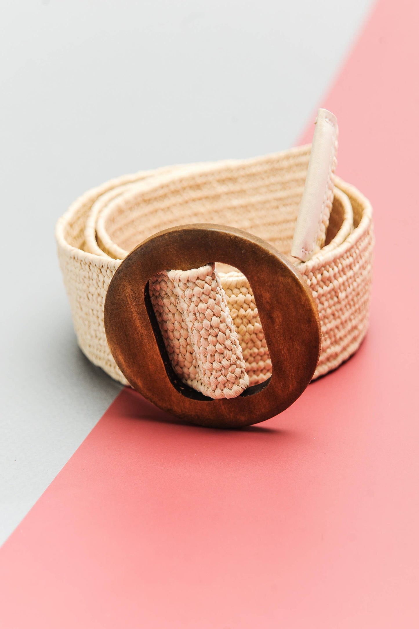 WOODEN BUCKLE RATTAN STRETCH WAIST BELT