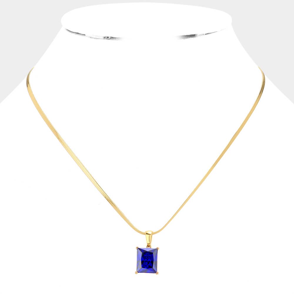 18K Gold Dipped CZ Rectangle Pendant Necklace