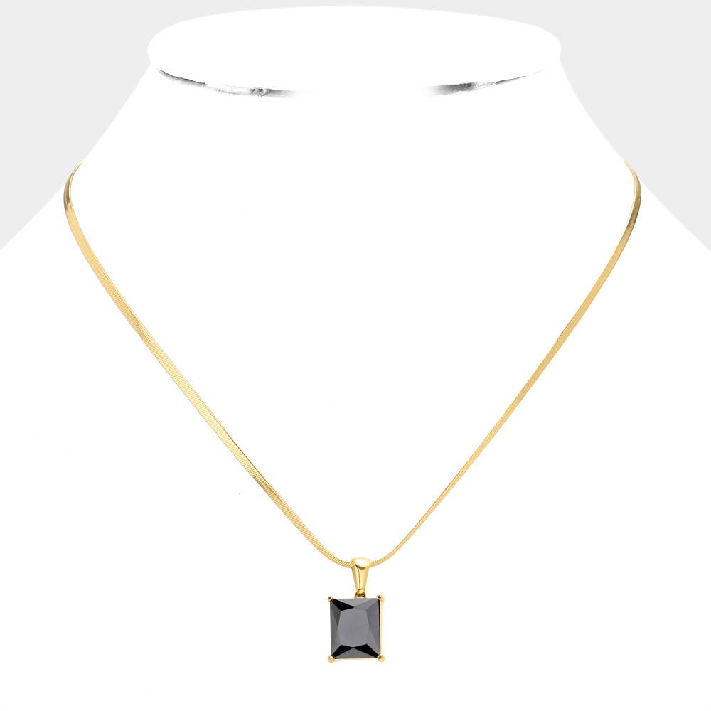 18K Gold Dipped CZ Rectangle Pendant Necklace