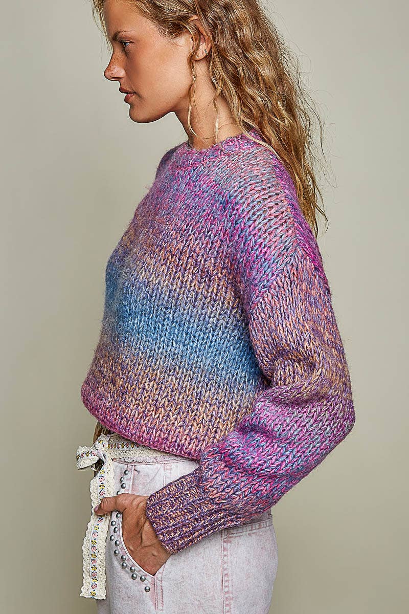 Chunky Knit Ombre Multi Color Relaxed Sweater