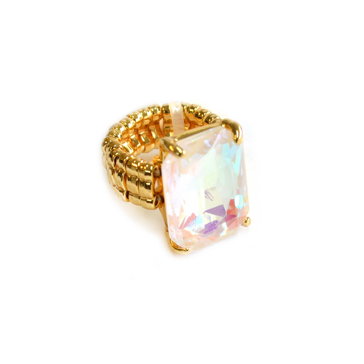 Rectangular Glass Cocktail Cut Stretched Adjustable Ring
