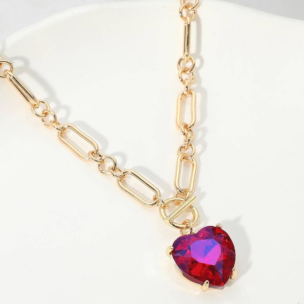 Chunky Heart Stone Cluster Toggle Pendant Necklace