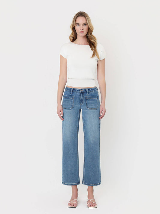MEDIUM WASH PATCH POCKET JEANS