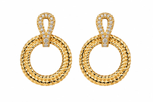 Gold Textured Circle Hoop Earring
