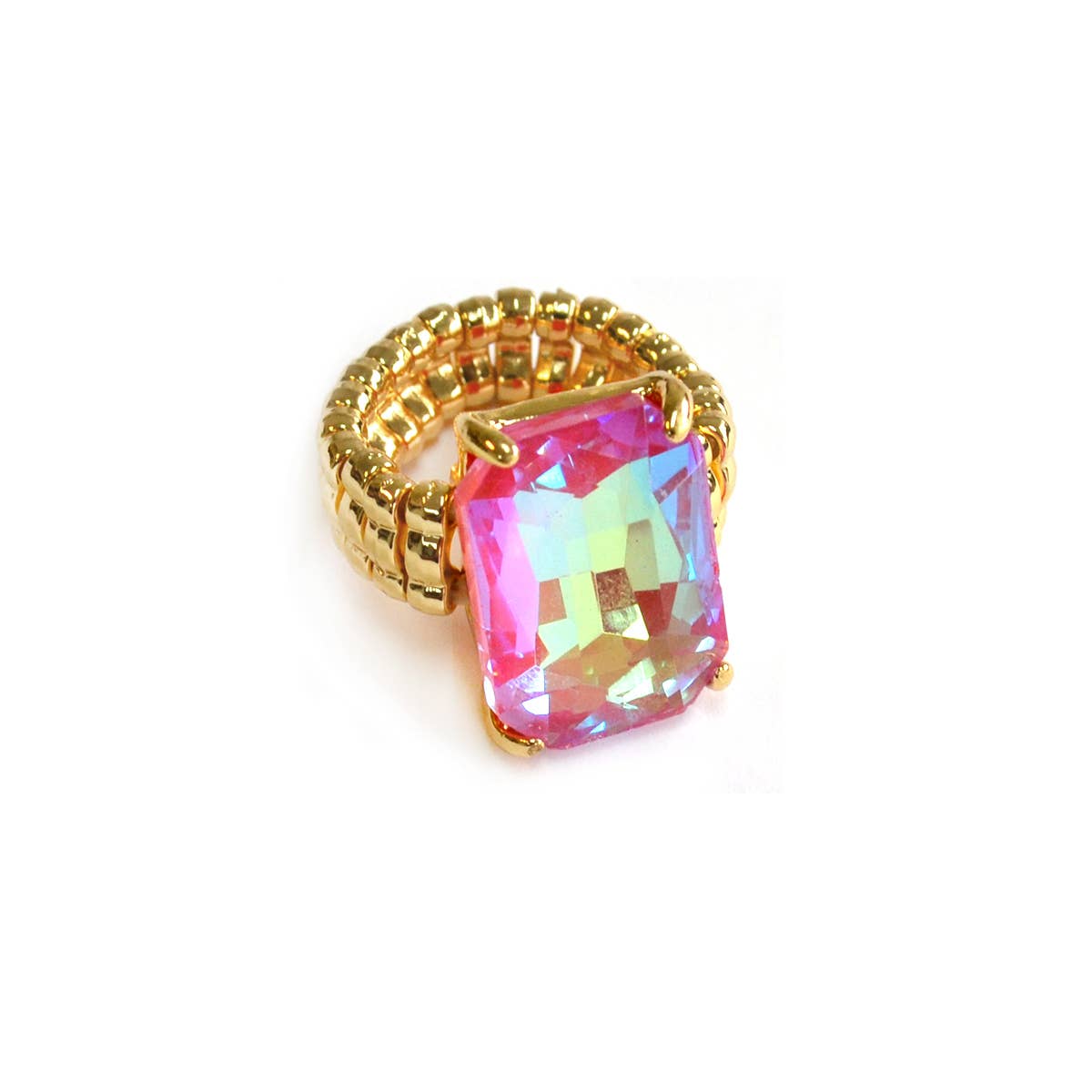 Rectangular Glass Cocktail Cut Stretched Adjustable Ring