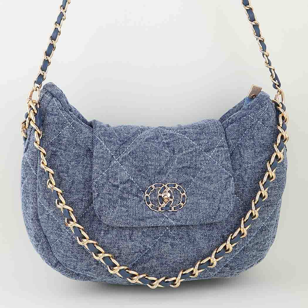 Quilted Washed Denim Crossbody Bag