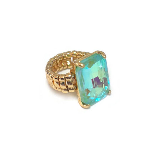 Rectangular Glass Cocktail Cut Stretched Adjustable Ring