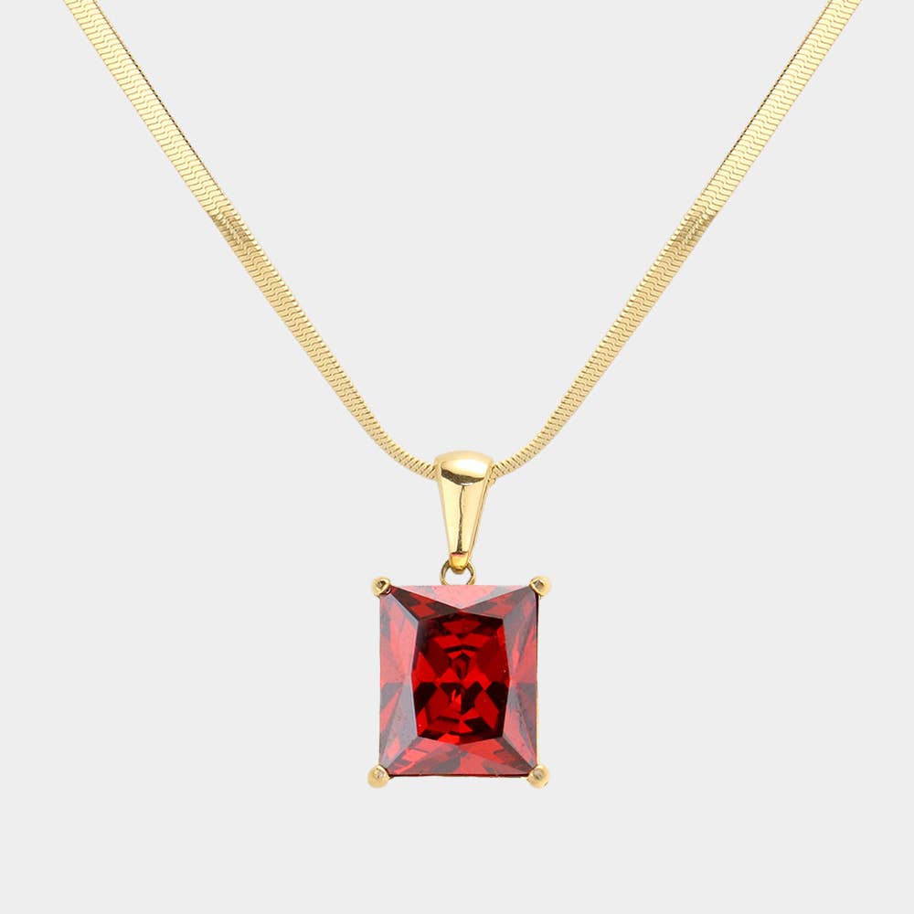 18K Gold Dipped CZ Rectangle Pendant Necklace