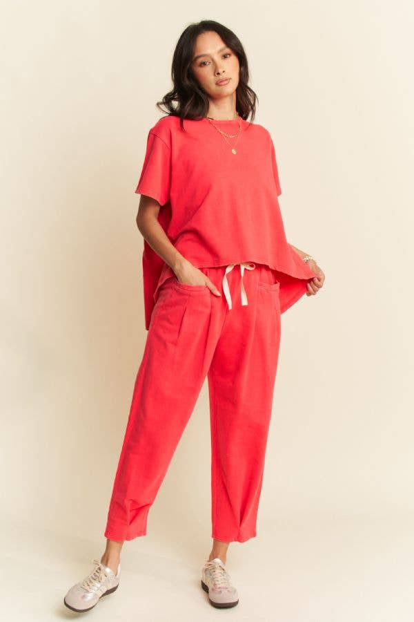 DETP40335-GARMENT WASHED PLEAT TOP PANTS SET