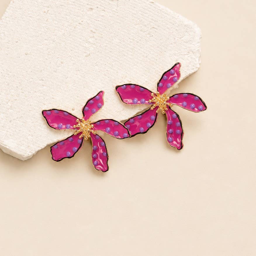 POLKA DOT FLOWER STUD EARRINGS