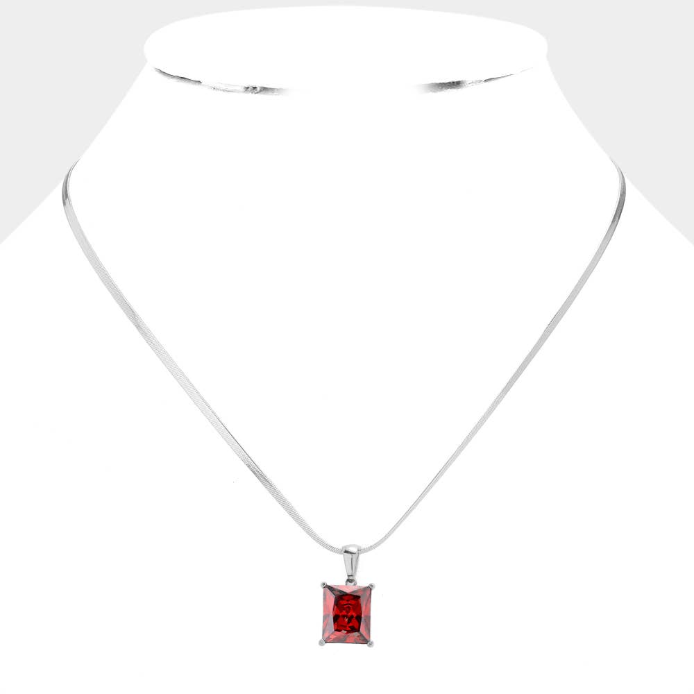 18K Gold Dipped CZ Rectangle Pendant Necklace