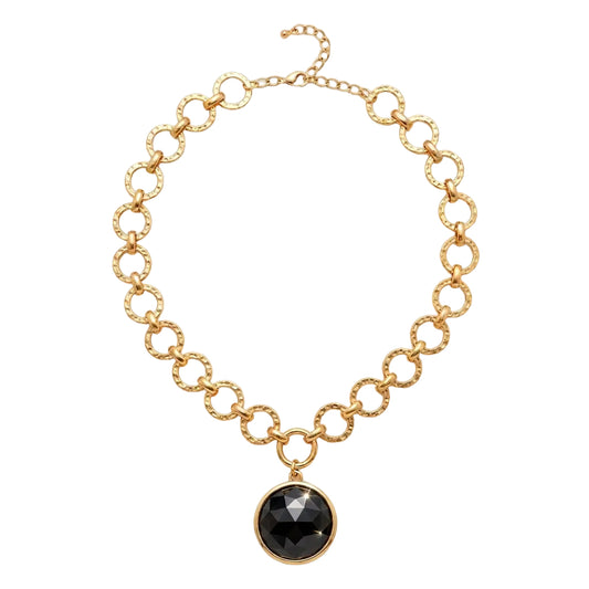 Black Glass Round Pendant Necklace