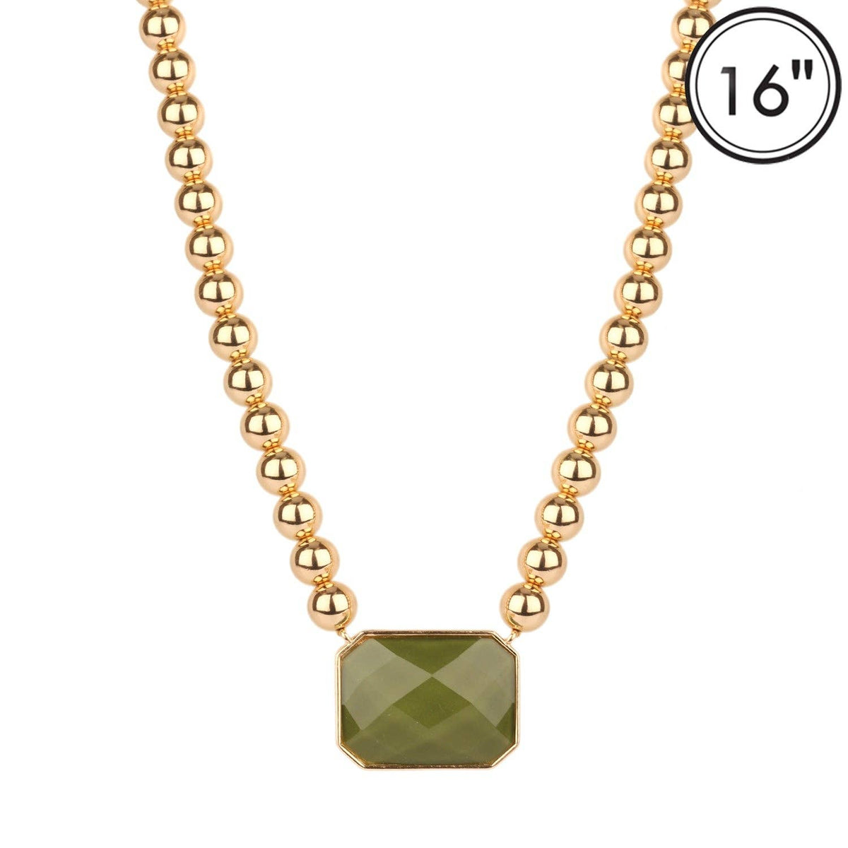Gold Ball with Olive Rectangle Necklace