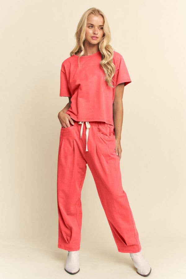 DETP40335-GARMENT WASHED PLEAT TOP PANTS SET