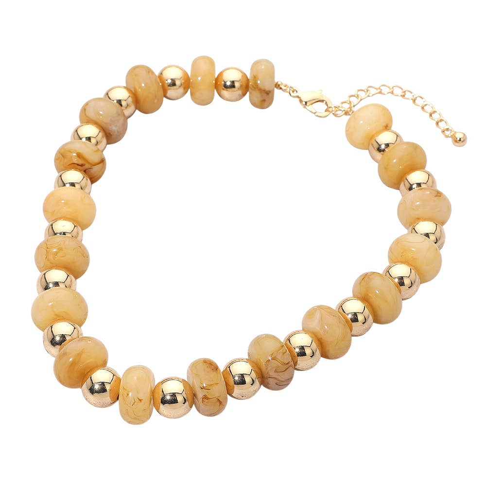 Chunky Resin Disc Metal Ball Beaded Statement Necklace