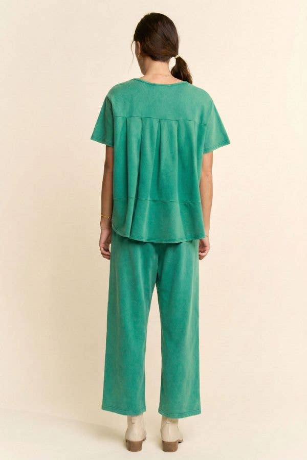 DETP40335-GARMENT WASHED PLEAT TOP PANTS SET