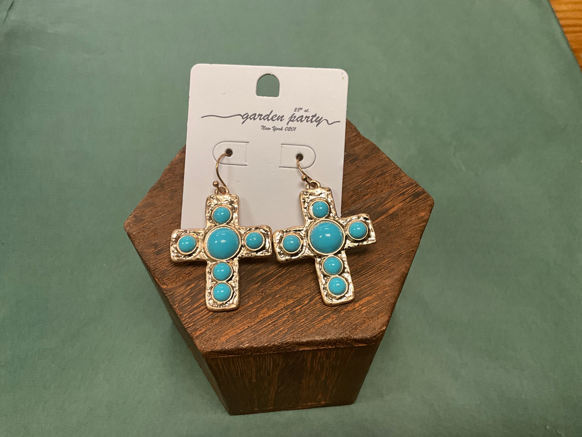 Gold Turquoise cross Earring