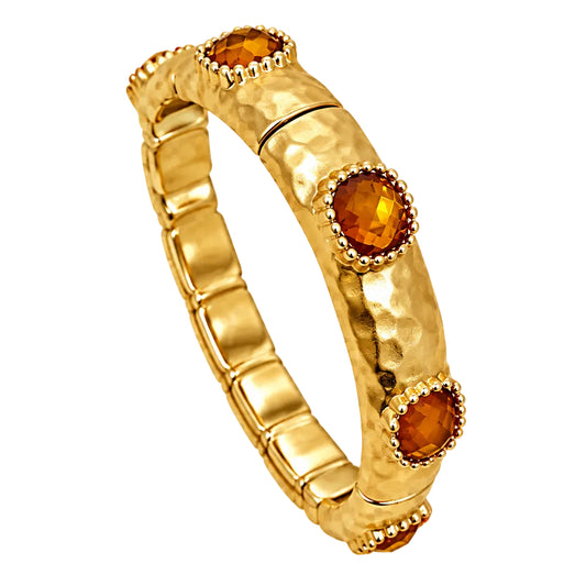 Hammered Gold with Topaz Stone Stretch Bracelet