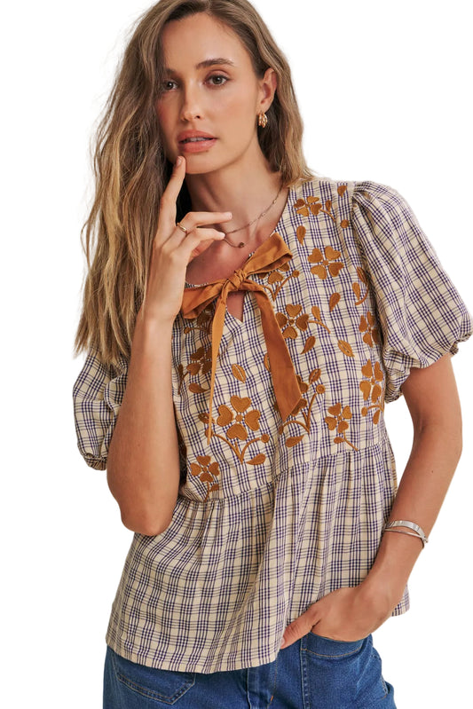 FRENCH PLAID TOP
