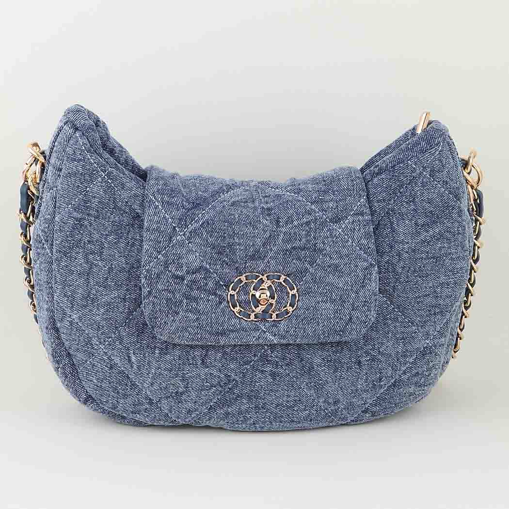 Quilted Washed Denim Crossbody Bag