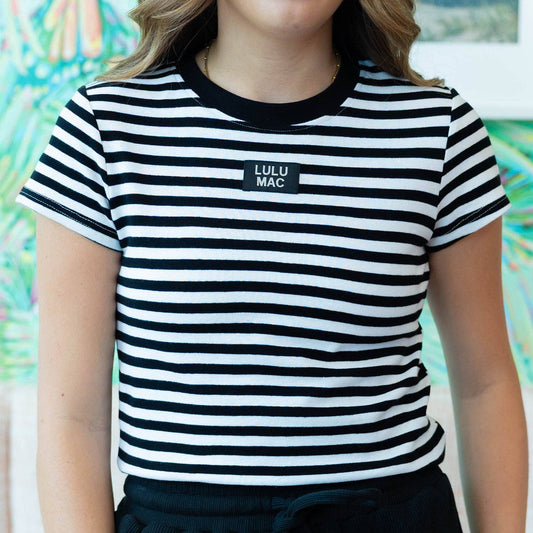 LULU STRIPE BABY DOLL TOP SS-BLACK