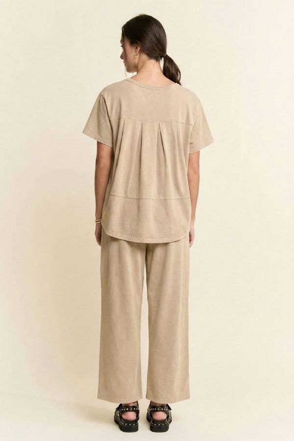 DETP40335-GARMENT WASHED PLEAT TOP PANTS SET