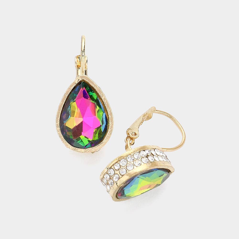 Teardrop Stone Lever Back Earrings