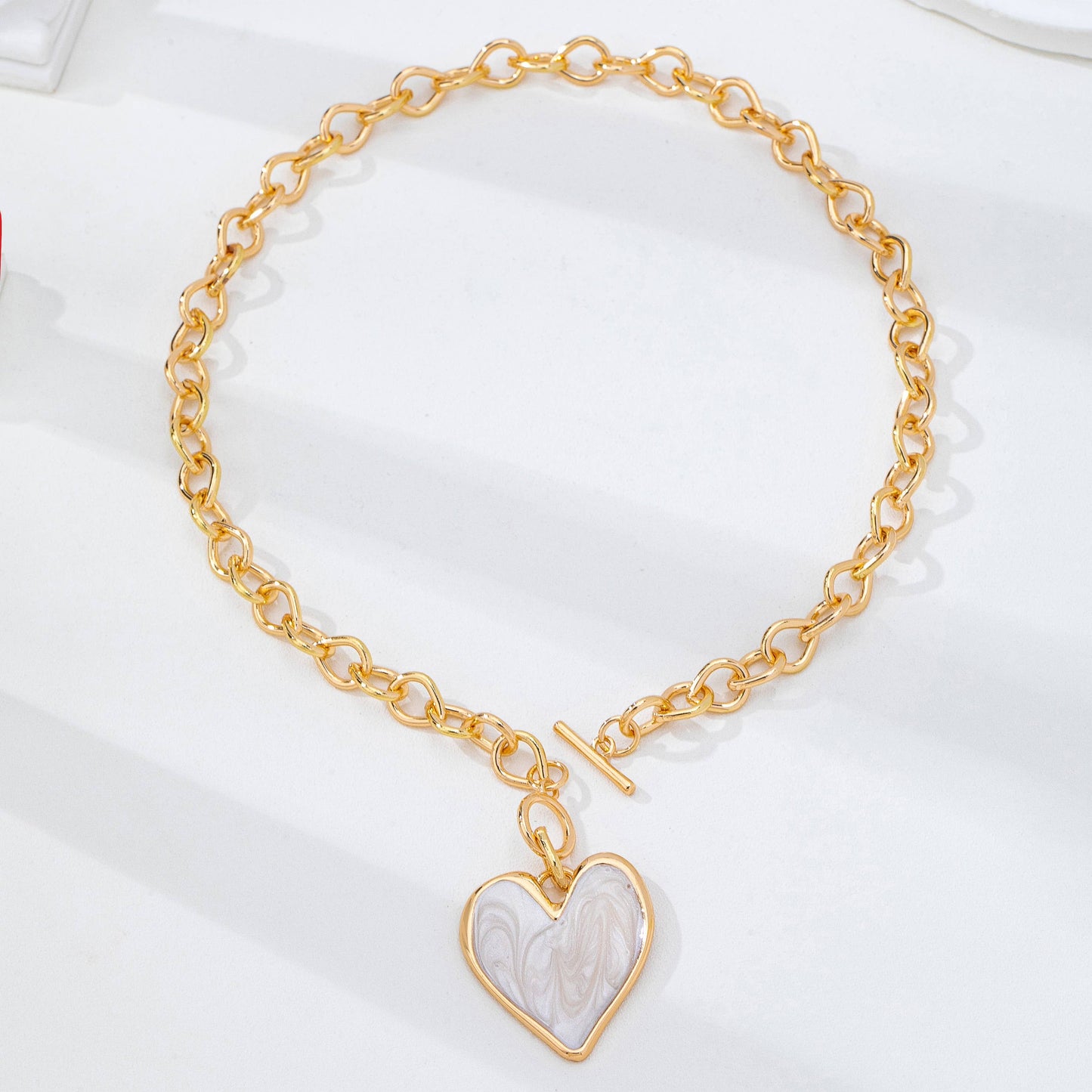 White Inlay Heart Toggle Necklace