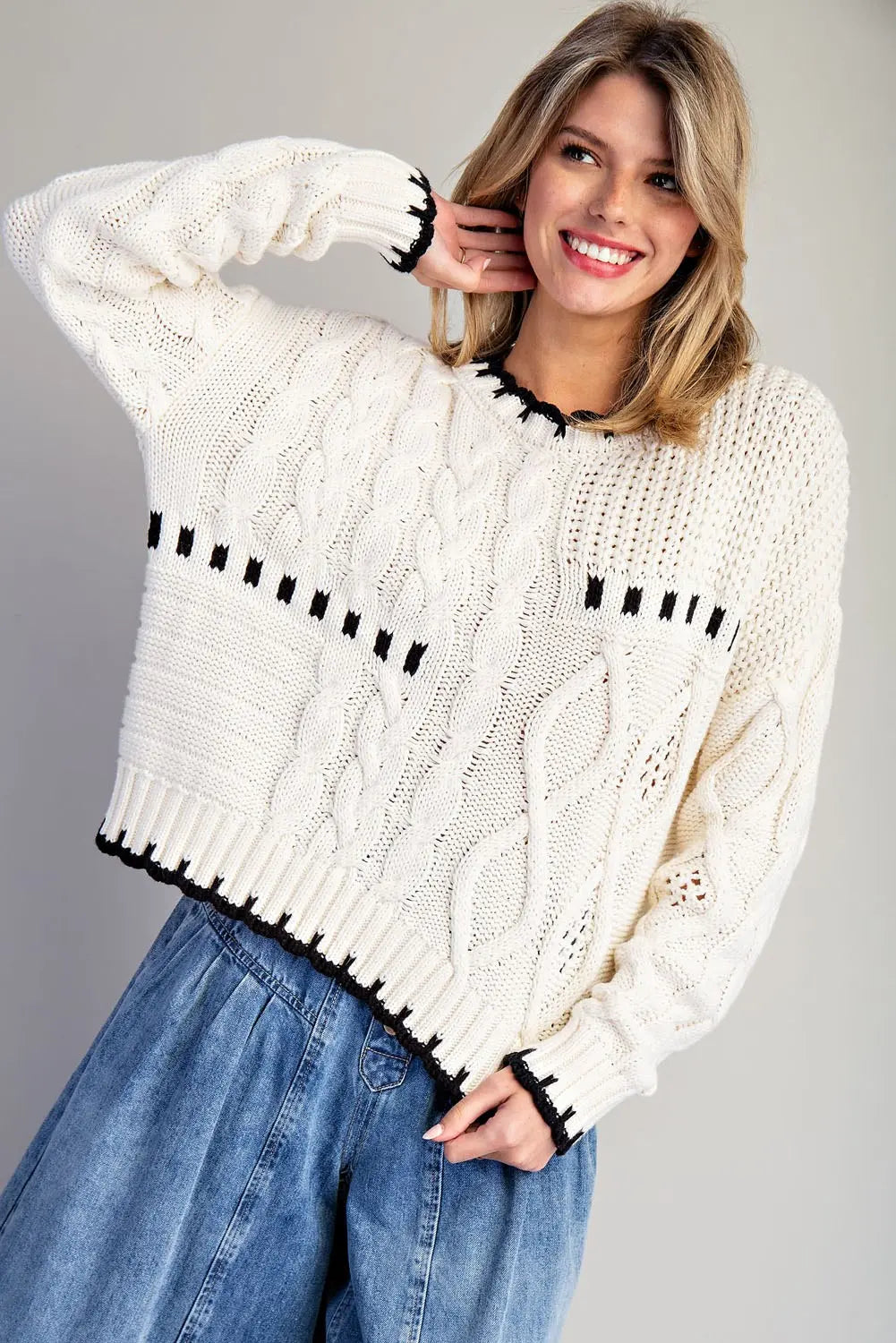 Patchwork Mix Knit Long Sleeve Sweater