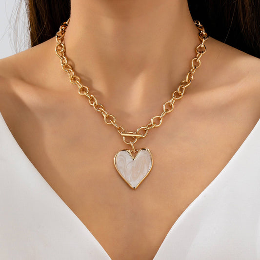White Inlay Heart Toggle Necklace