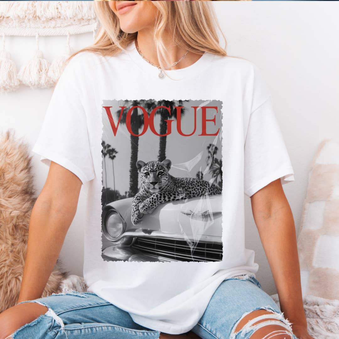 Fashion VOGUE Leopard Graphic Tee #3900