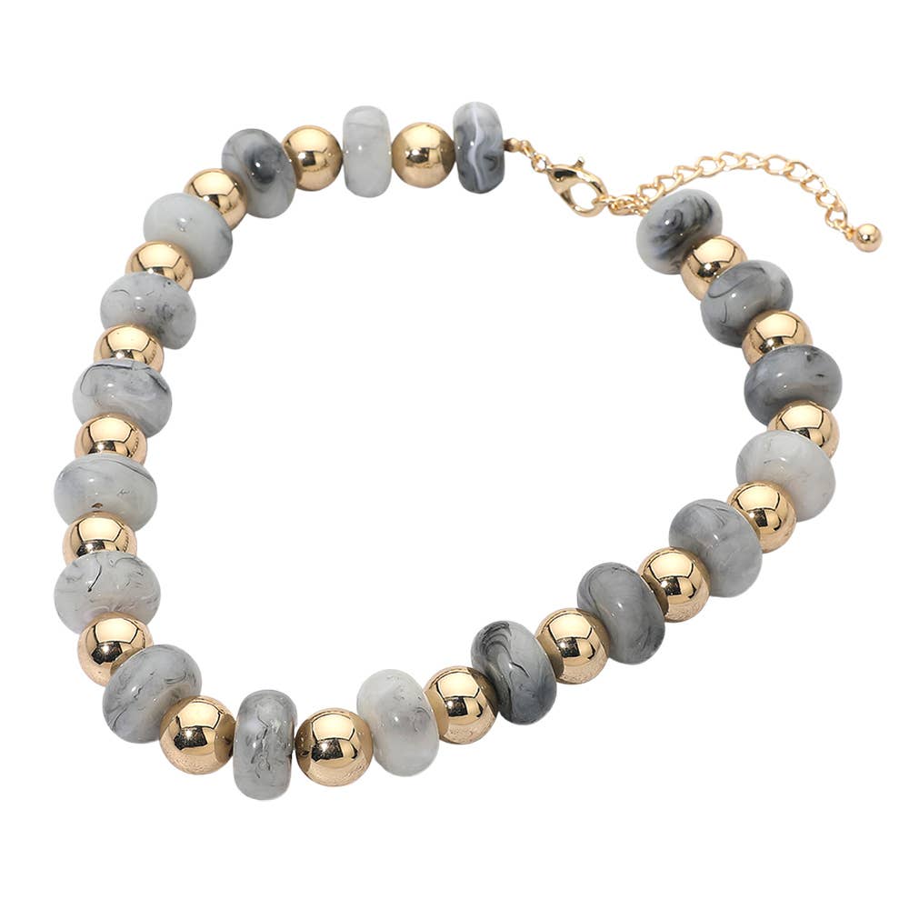 Chunky Resin Disc Metal Ball Beaded Statement Necklace