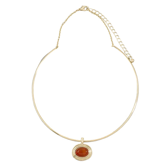 Oval Semi Stone Pendant Omega Wire Collar Necklace