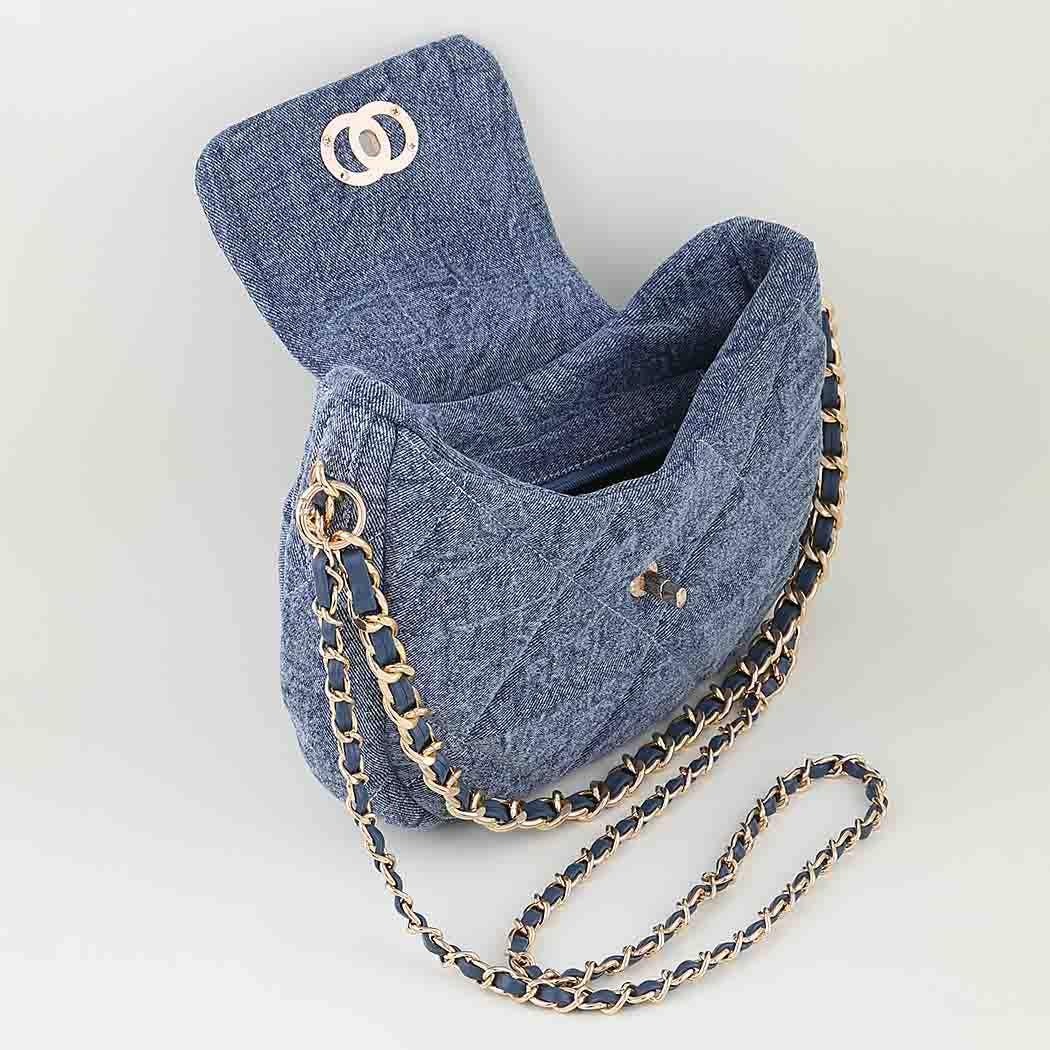 Quilted Washed Denim Crossbody Bag
