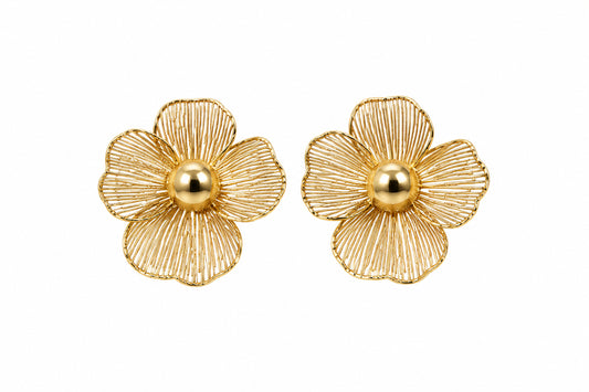 Gold Open Metal Flower Earring