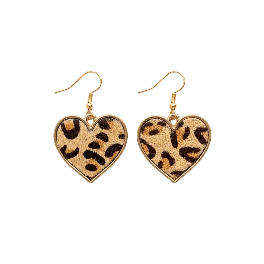 Heart Earring with Animal Print