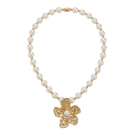 Pearl Necklace with Rose Medallion
