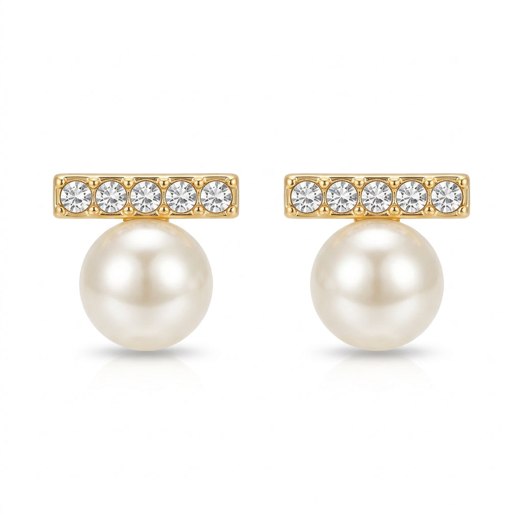 Pearl/Diamond Bar Stud Earring