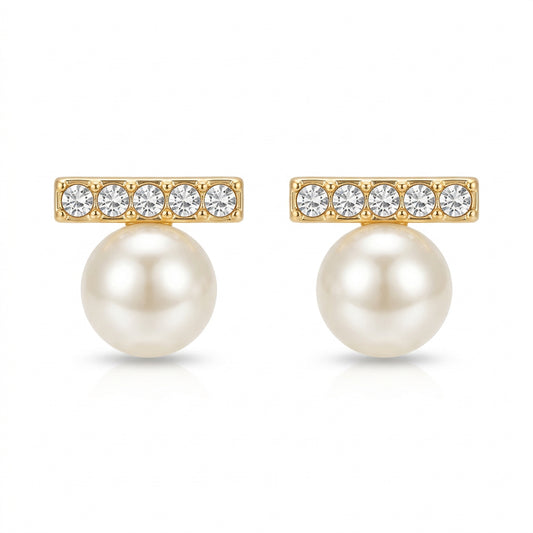 Pearl/Diamond Bar Stud Earring