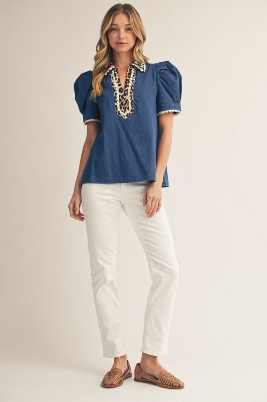 JODIFL Denim Ruffle Top
