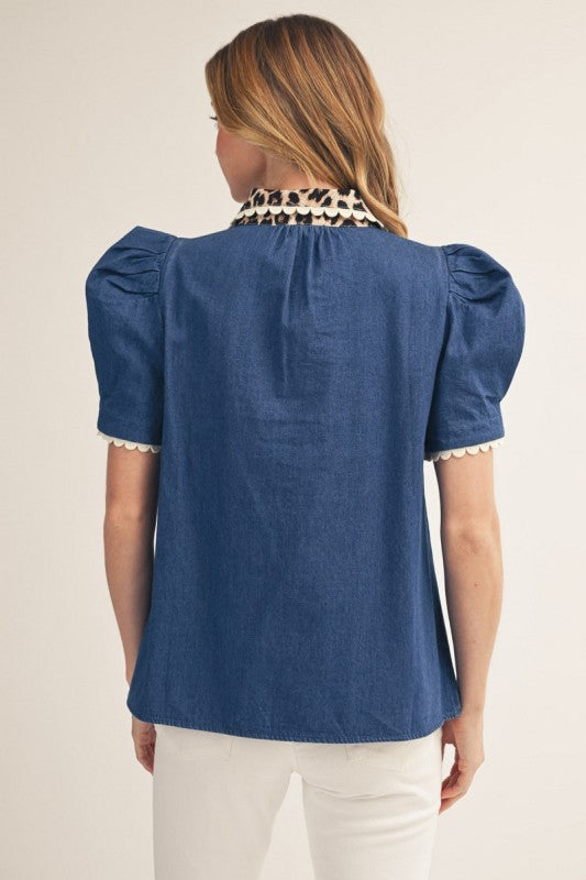 JODIFL Denim Ruffle Top