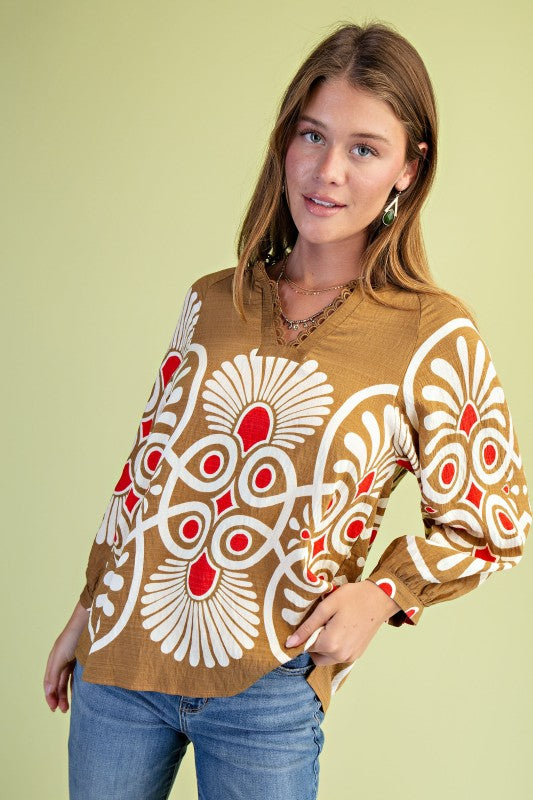 Printed Notch Neck Top