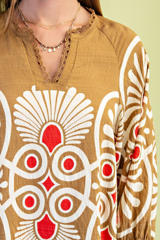 Printed Notch Neck Top